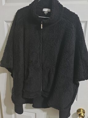 Calvin Klein Black Sherpa Zip Poncho Jacket